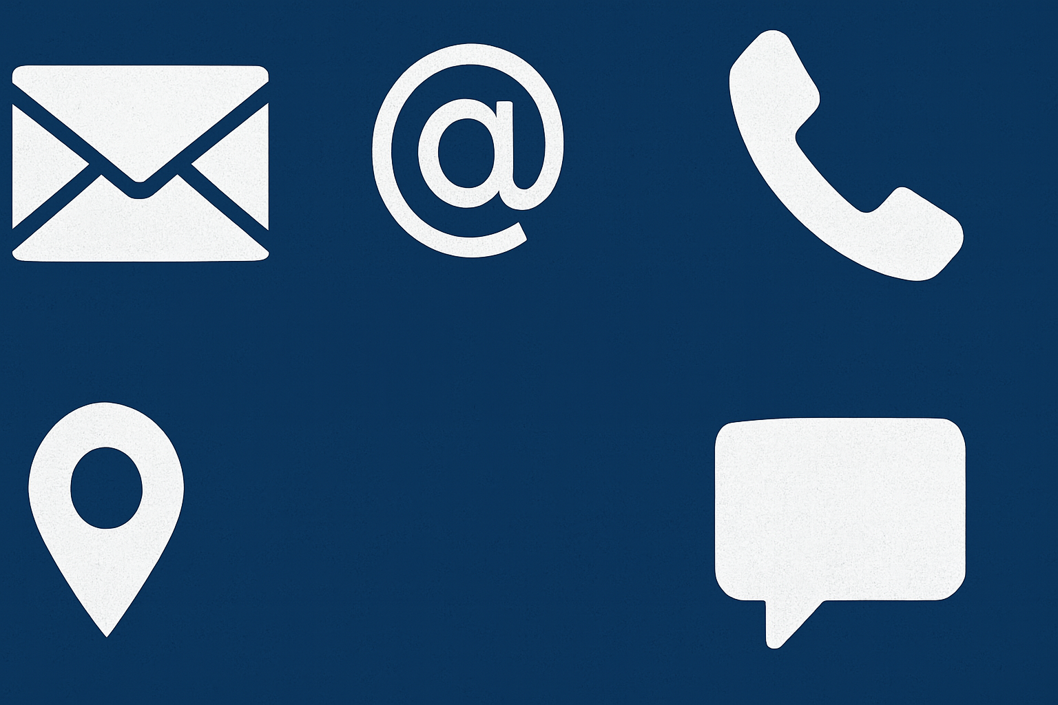 Professional contact icons representing communication channels - phone, email, location, and messaging